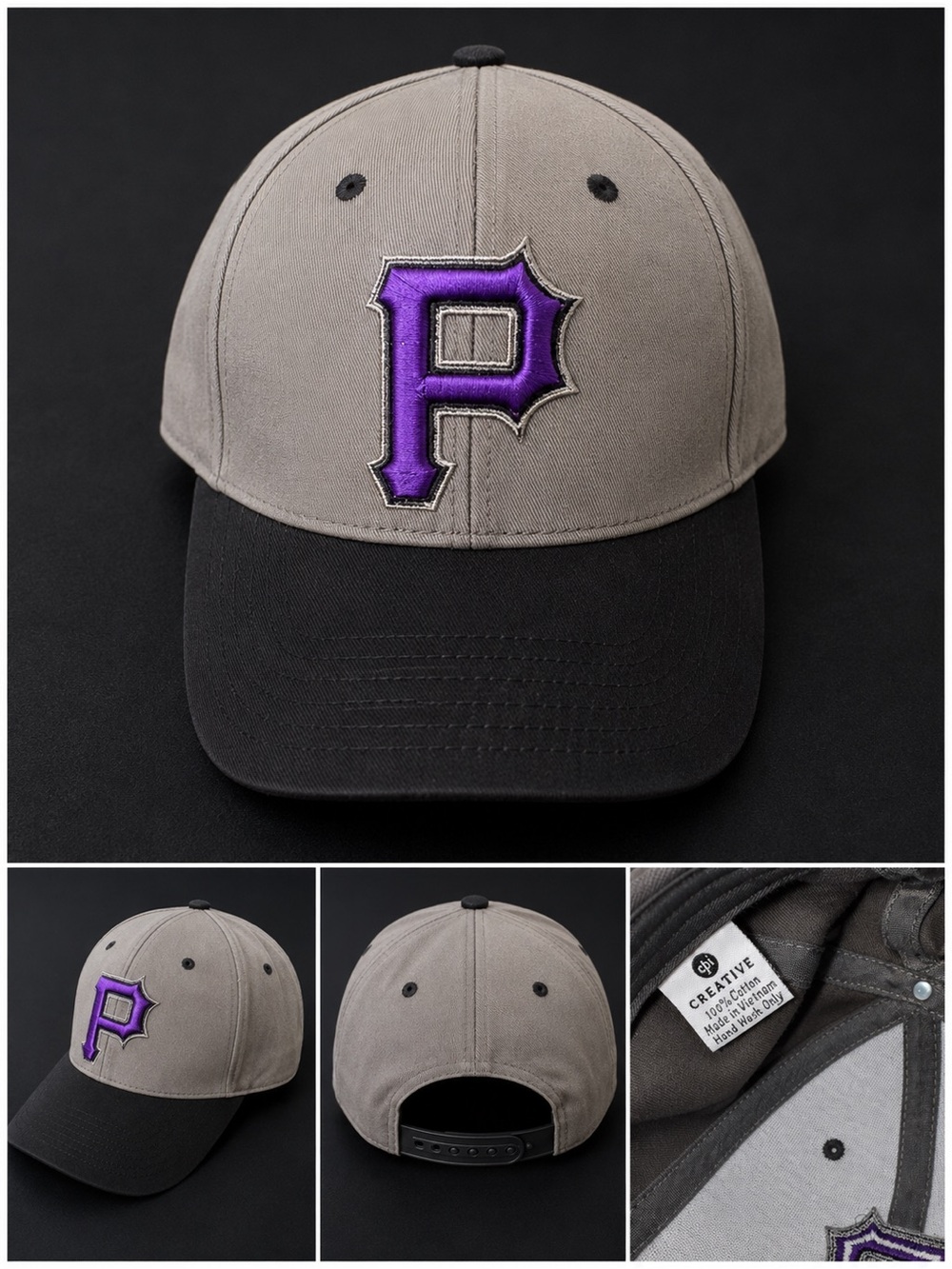 Pittsburgh Pirates Gray & Black Adjustable Baseball Cap Purple Logo Hat